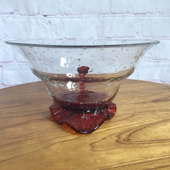 Vintage Elegant Red Leaf Glass Decor Accent Bowl - Picture 3 of 10